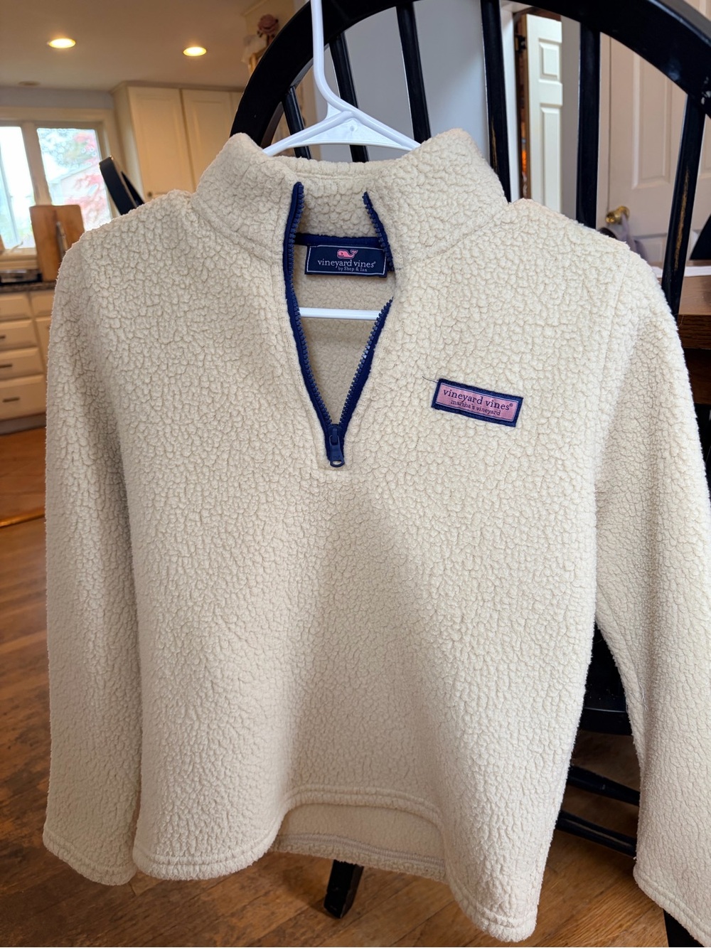 Vineyard Vines Cream Sherpa Half-Zip with Navy Trim